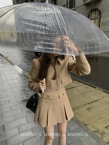 MMENGJA毛呢西装外套短裙套装女