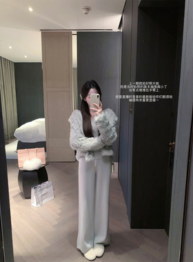 萌萌Ja 纳斯绒堡~定染蓝灰色气质草兔毛编织上衣真皮草外套冬