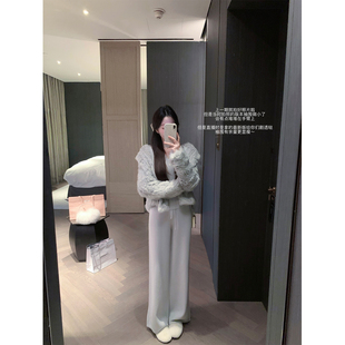 萌萌Ja 纳斯绒堡~定染蓝灰色气质草兔毛编织上衣真皮草外套冬