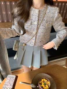 萌萌Ja」蒙特利尔 雾霾蓝独家设计百搭半身裙高腰纯色百褶裙