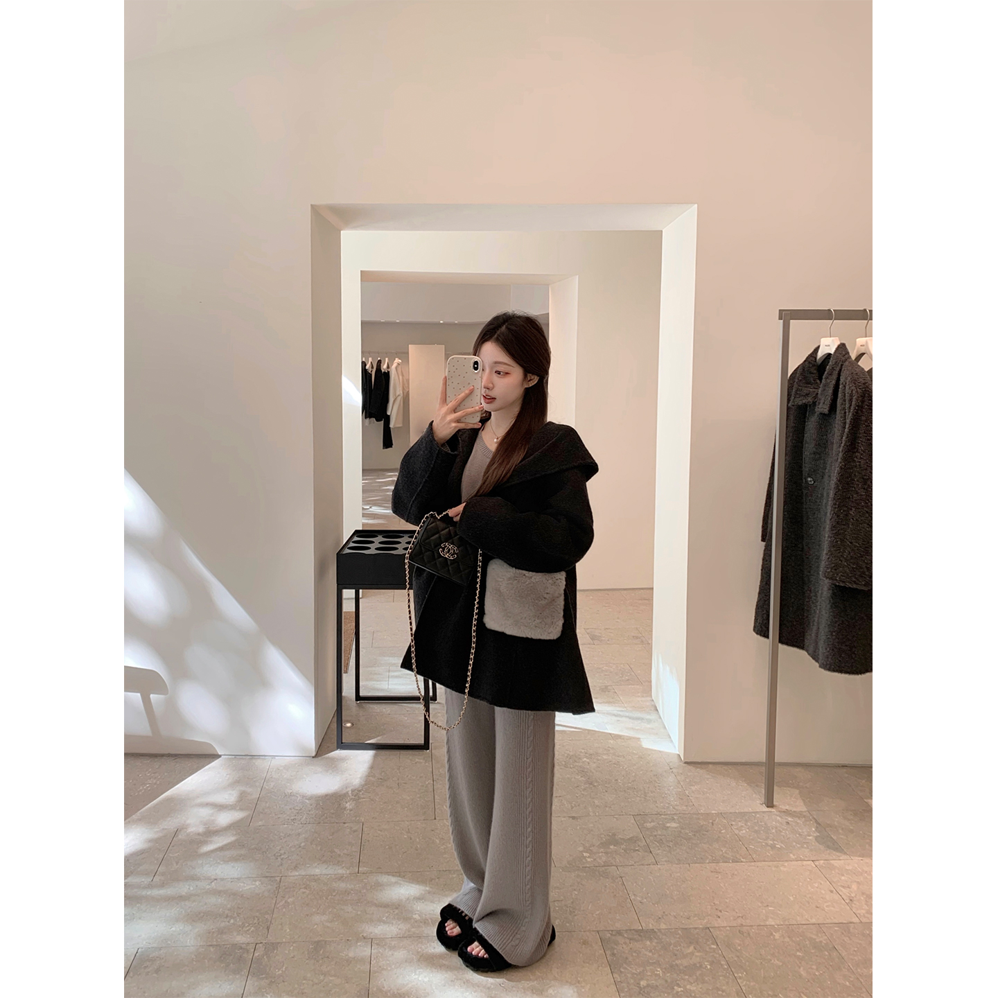 萌萌Ja高级感黑色羊双面呢大衣