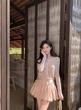 萌萌Ja 罗圣雅光 小众设计款减龄黑/粉色A字半身裙女高腰百搭短裙