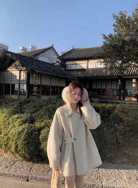 萌萌Ja 北欧腔调~小众设计100%绵羊毛双面呢大衣廓形感翻领外套女