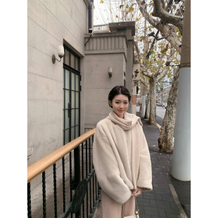 萌萌Ja 淡奶茶色环保皮草气质温柔圆领毛毛上衣外套秋冬 娇娇雪兔