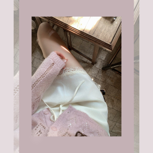 萌萌Ja 两色棉麻高腰半裙温柔风通勤百搭A字蕾丝短裙女 樟暮序曲