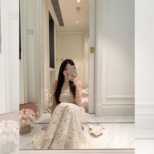 萌萌Ja 轻雾野樱~田园少女感碎花连衣裙蕾丝花边收腰打揽长裙开衫