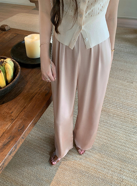 萌萌Ja 昂卡周末~三色慵懒休闲高腰休闲裤宽松长裤冰花缎感凉凉裤