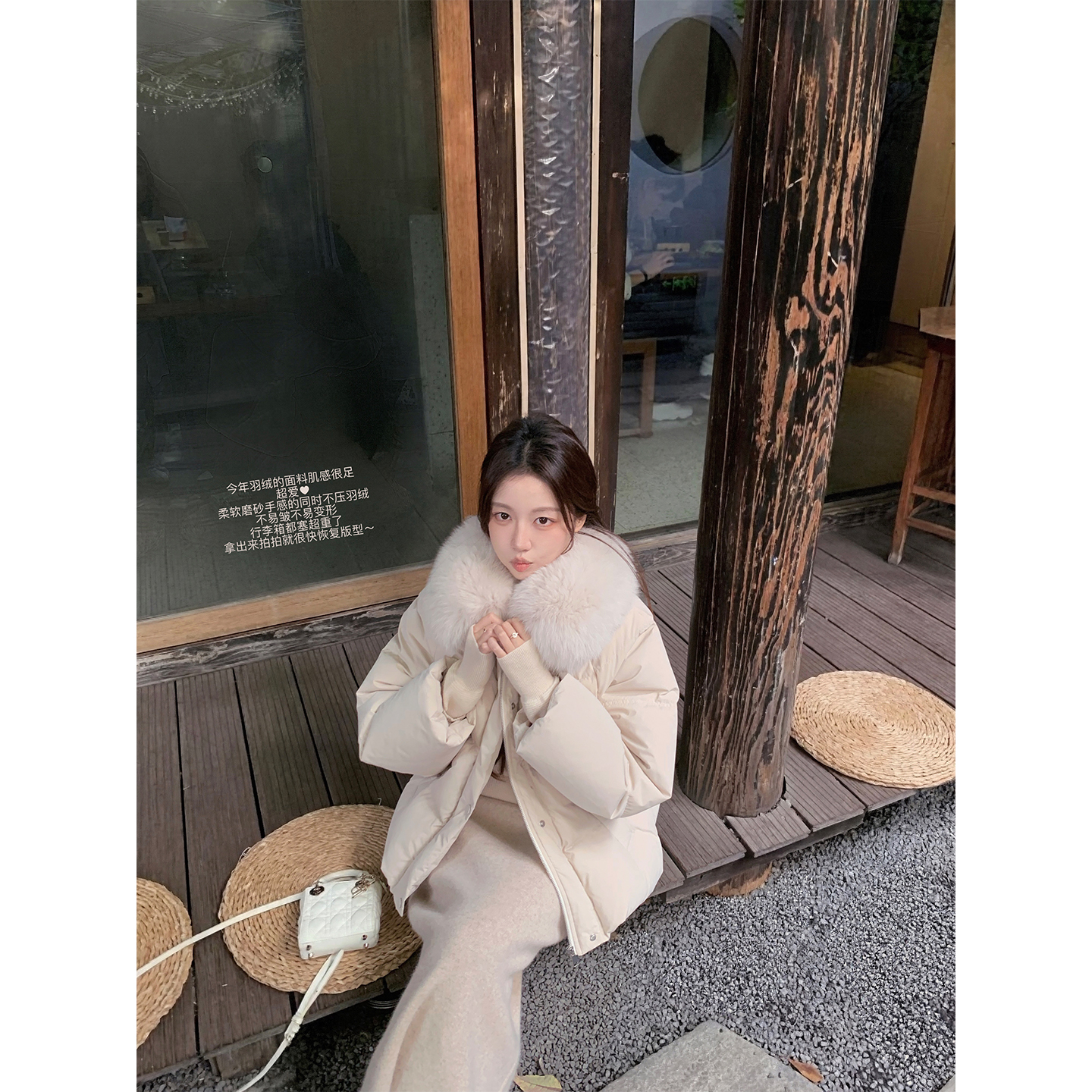萌萌Ja 芍药初粉~新国标90白鸭绒羽绒服超大狐狸毛领保暖外套冬季