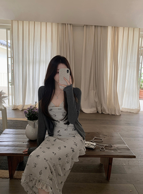 萌萌Ja 松野花契~气质纯欲荡领吊带裙荷叶边收腰碎花连衣裙长裙
