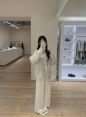 萌萌Ja云感高腰显瘦打褶阔腿裤