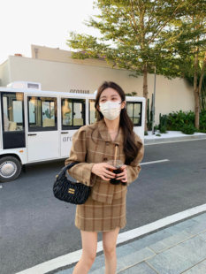 MMENGJA」橱窗女孩 气质小香上衣外套女开衩半裙新款定制格纹套装