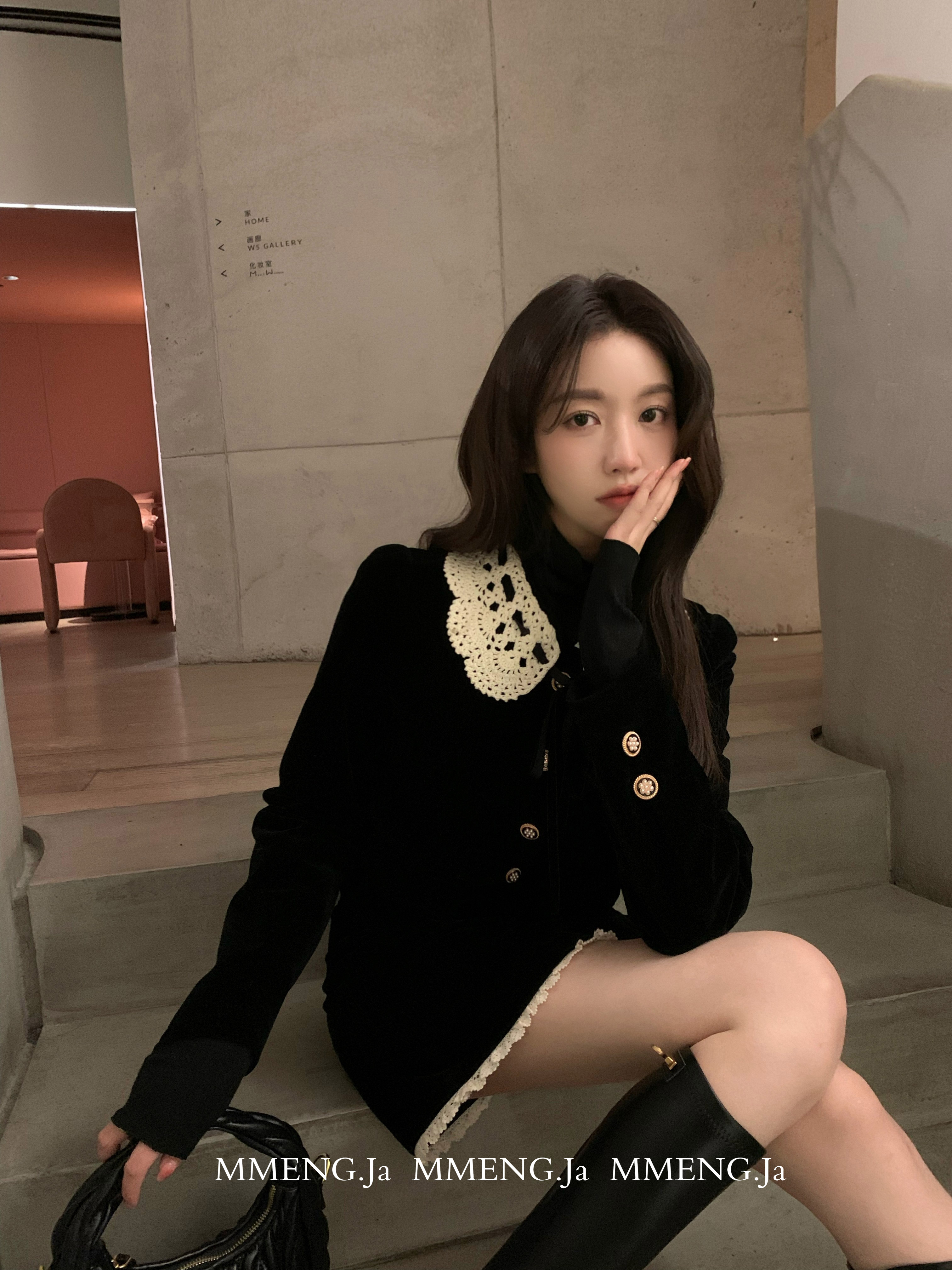 重工丝绒半裙上衣上衣丝绒