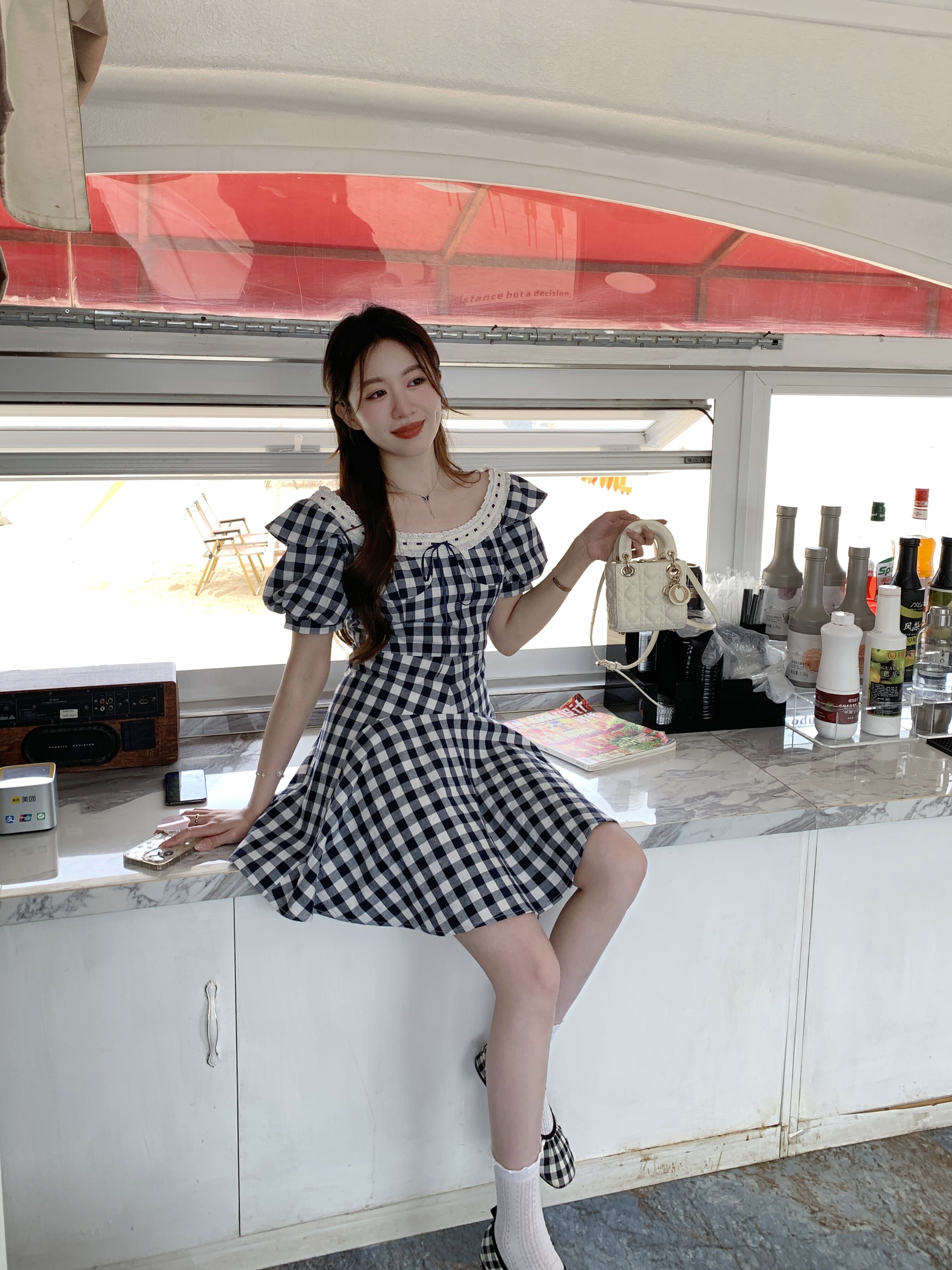 萌萌Ja」春夏藏蓝格纹裙图片