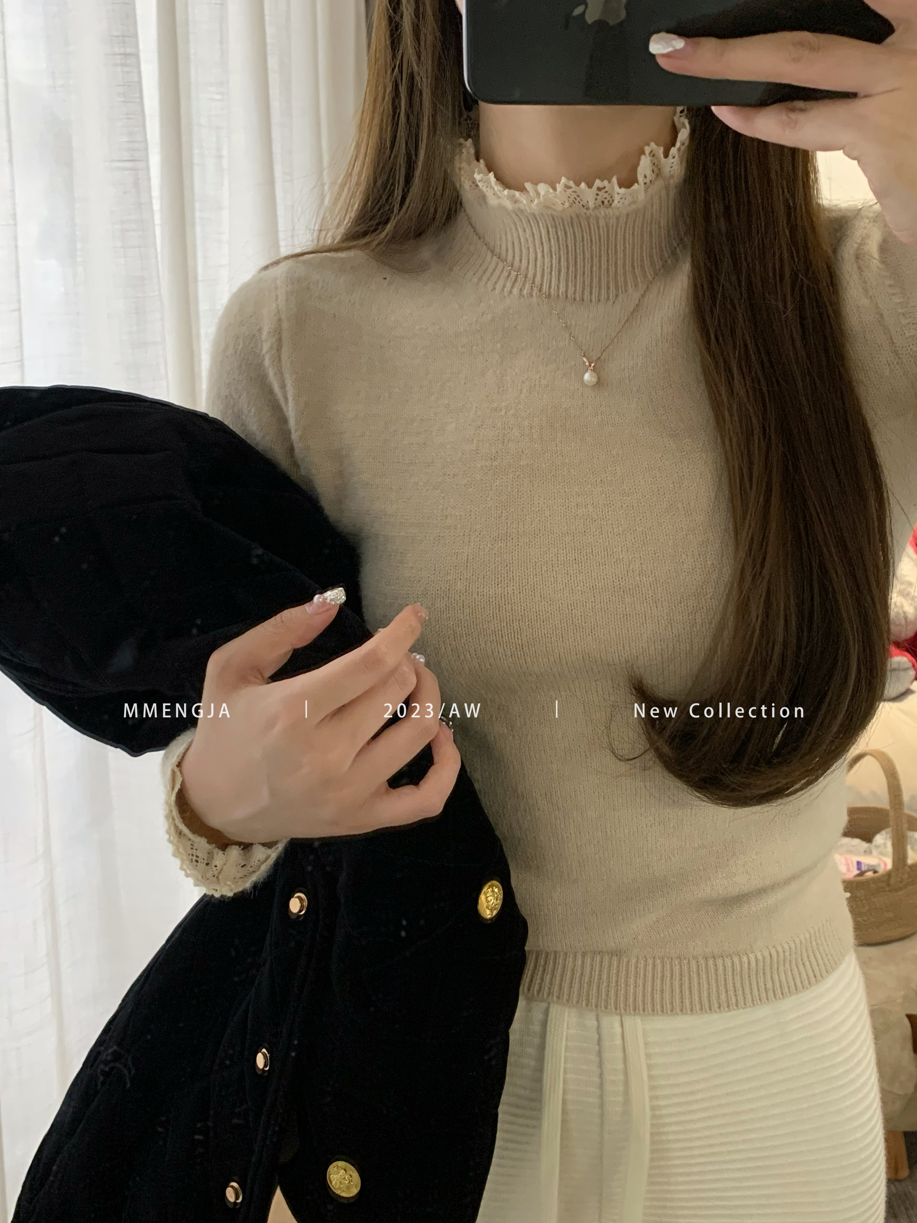 萌萌Ja针织衫长袖内搭打底衫拼接