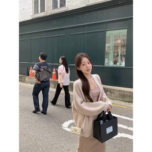 萌萌Ja 独家云雾~两色V领针织开衫慵懒宽松华夫格外套上衣女秋冬