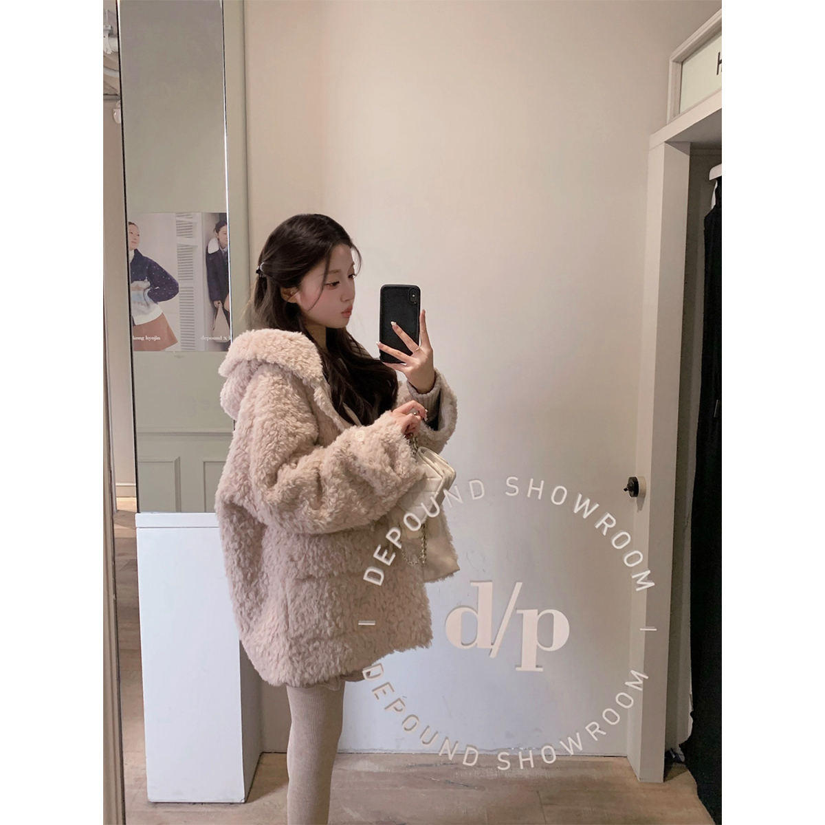 萌萌Ja连帽羊羔毛外套休闲上衣女