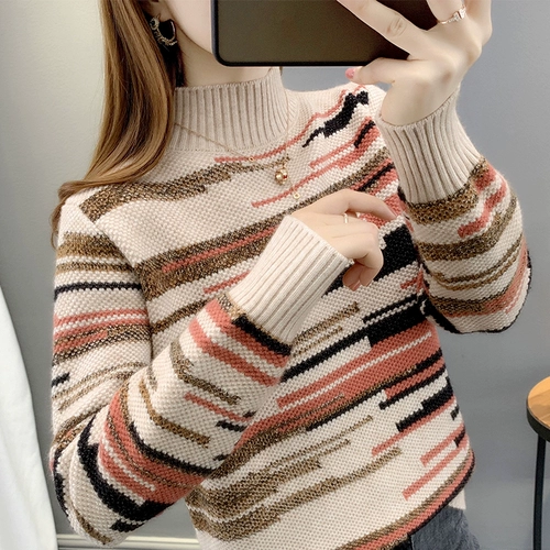 Демисезонный ретро приятный телу свитер, высокий воротник, оверсайз, 2021 года, в западном стиле