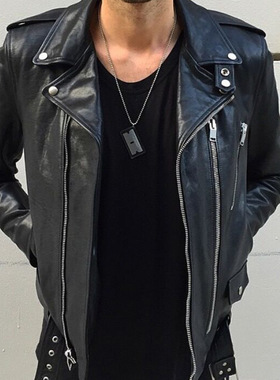 SLP风格新款皮夹克外套男修身潮流韩版帅气机车夹克皮衣秋冬青年