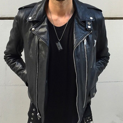 slp风格新款皮夹克潮流帅气青年