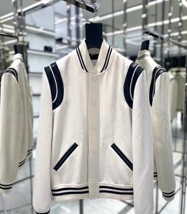 SLP风格棒球服夹克外套米白色男女同款羊毛呢2022春秋新款高订