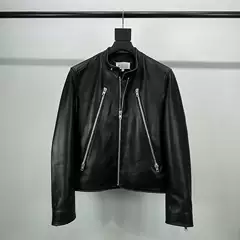 Zlvanchy Independent Mm6 Men's Leather Jacket Short Stand Collar Haining Sheep Genuine Leather Autumn and Winter Leather Jacket Coat