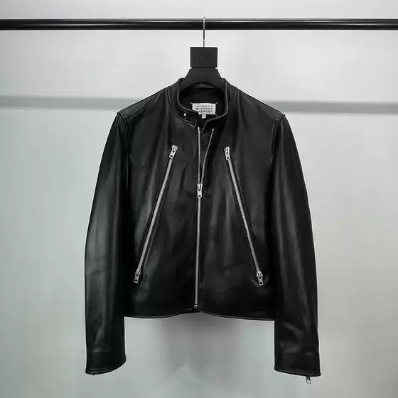 Zlvanchy Independent Mm6 Men's Leather Jacket Short Stand Collar Haining Sheep Genuine Leather Autumn and Winter Leather Jacket Coat