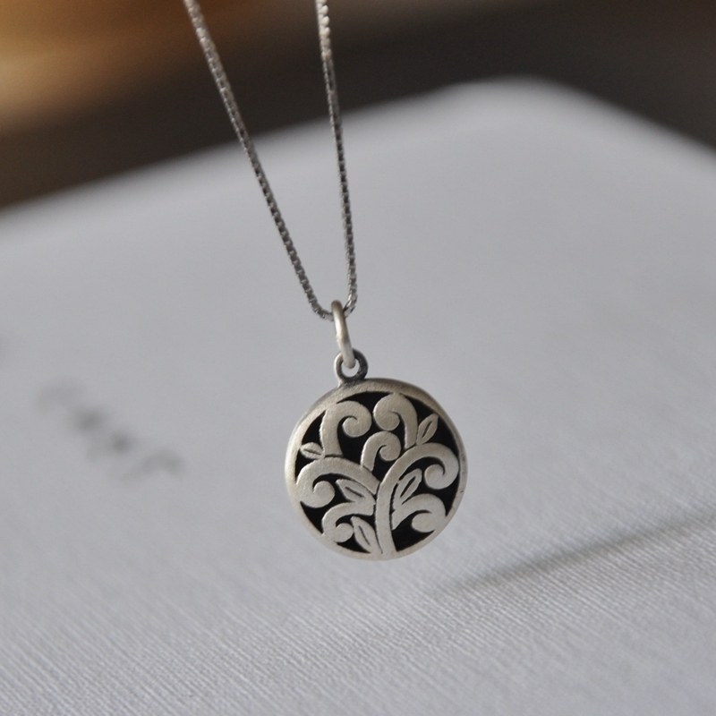 子墨家s925纯银复古拉丝吊坠项链