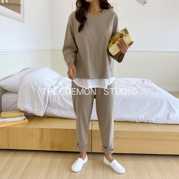 韩国代购孕妇装2023新款哺乳套装春秋时尚外穿休闲舒适衣裤两件套