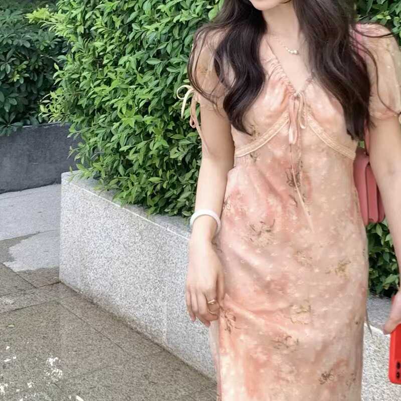 张羞羞 moonlight / 夏日通勤气质温柔碎花雪纺短袖新款连衣裙女