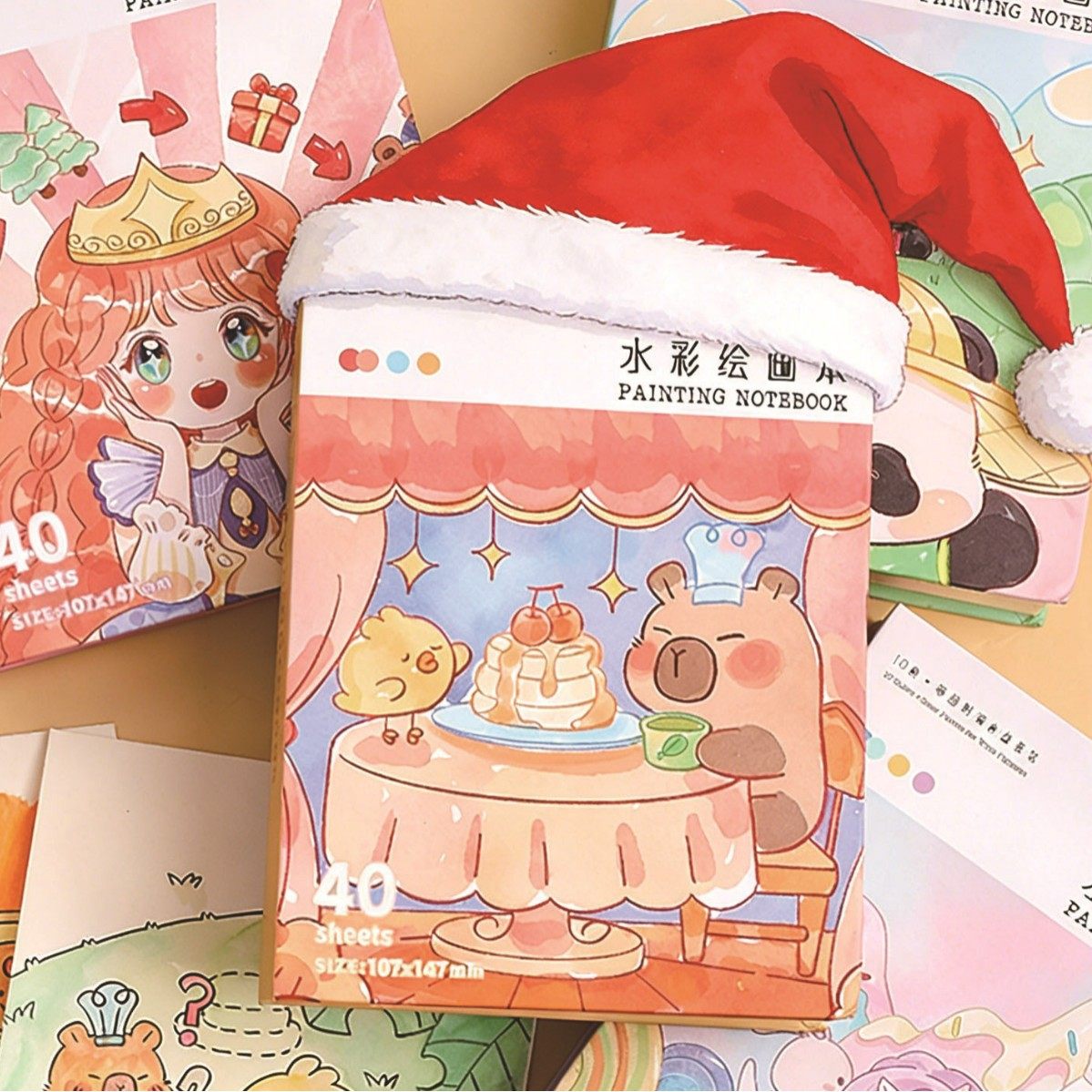 水彩填色本冲冲冲便携式绘画日常儿童绘画填色圣诞节现货培养梵高