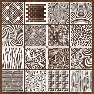 跨境新款抽象几何纹理镂空模板DIY儿童教学辅助喷涂漏印拓印模具