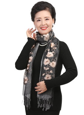 桑蚕丝真丝围巾冬季百搭妈妈纱巾