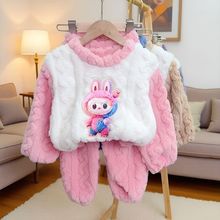 睡衣珊瑚绒秋冬款加绒加厚宝宝法兰绒卡通分体套装儿童家居服