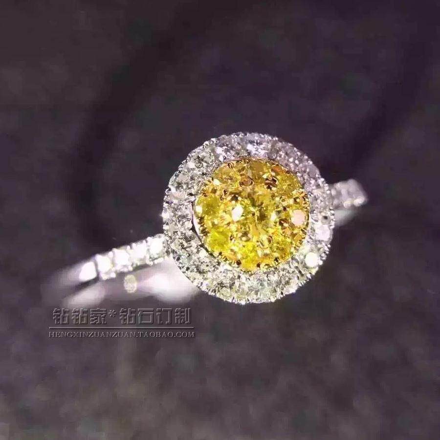 钻钻家 新款 天然黄钻 浓艳黄 25分钻石戒指 项链 耳钉 手链