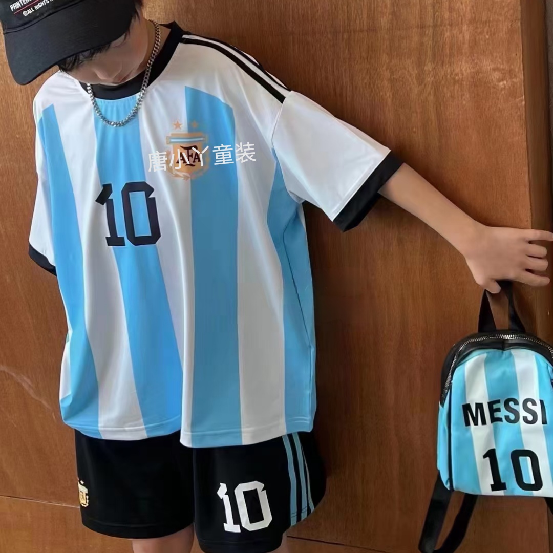 儿童冰丝速干球服套装梅西世界杯球衣足球服男童训练队服凉快