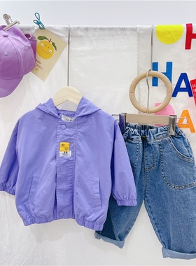 茵可ink100%纯棉春款薄外套紫色纯棉水洗专柜简约纯色休闲拉链