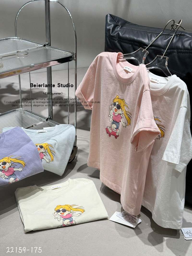 贝尔兰特女童纯棉T恤美少女韩版宽松白色紫色短袖中大童精品