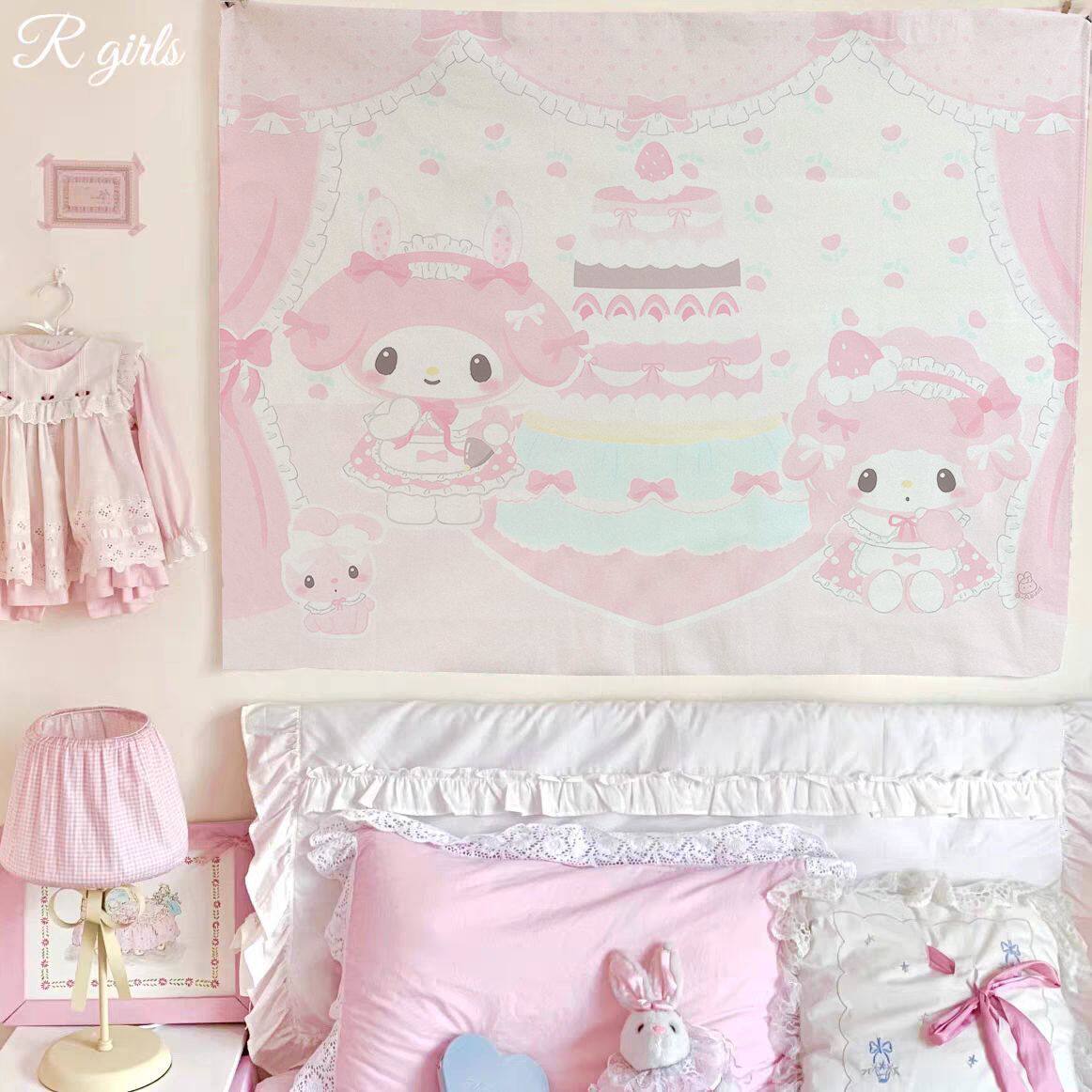 Sanrio Melody divar xalçası, çəhrayı uşaq otağı üçün dekorativ panel