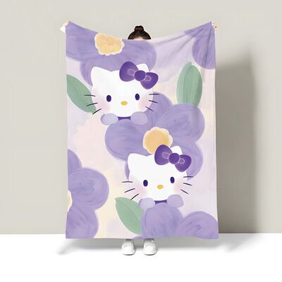 HelloKitty紫色毛毯午睡办公室披肩沙发盖毯宿舍学生法兰绒小毯子