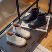 儿童马丁靴女童靴子2025秋冬新款 加绒皮靴软底防滑单靴小女孩短靴