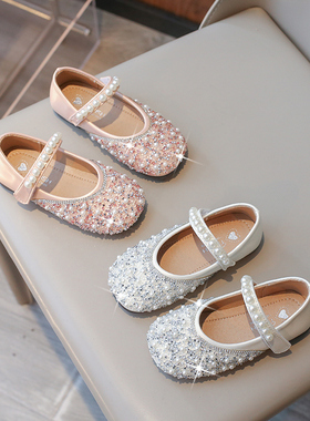 女童公主鞋春秋2025新款儿童水晶鞋小皮鞋软底女孩鞋子女宝宝单鞋