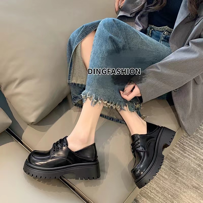 乐福鞋皮鞋女2024秋款厚底5CM轻便两穿乐福鞋百搭系带jk单鞋1179