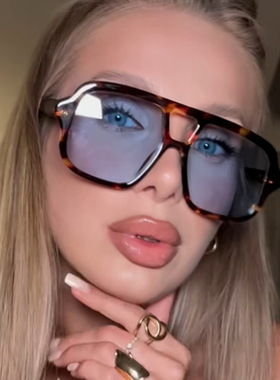 欧美双梁大框个性女街拍太阳眼镜