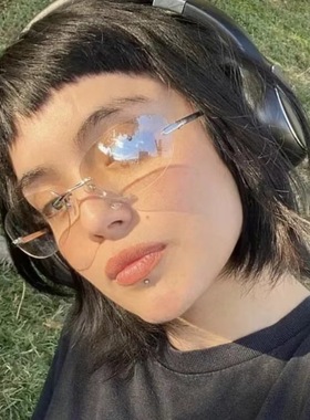 复古无框椭圆女士太阳眼镜辣妹风