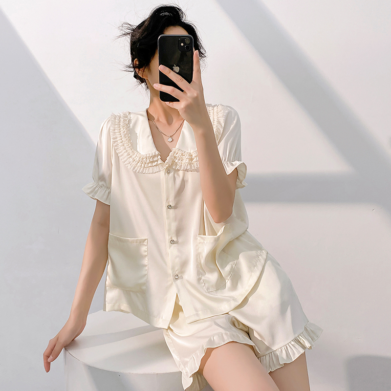法式新款冰雪丝睡衣女两件套