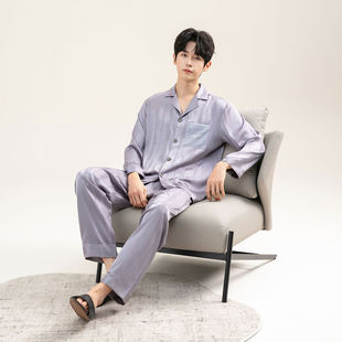 高级感丝绸家居套装 Geniequeen睡衣男士 冰丝2025年新款 长袖 春秋季