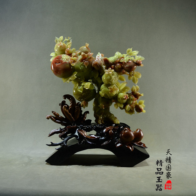 玉石摆件客厅天然岫玉摆件原石玉雕摆件石榴家居招财镇宅乔迁礼品