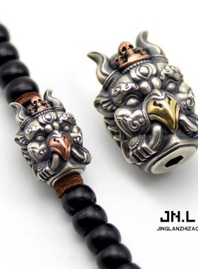 铜镀银金翅大鹏鸟吊坠文玩配饰隔珠侧挂国潮项链男女挂件配diy