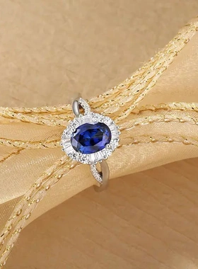 彩色锆石深邃碧波之吻培育蓝锆石戒指女轻奢高级感送女友礼物