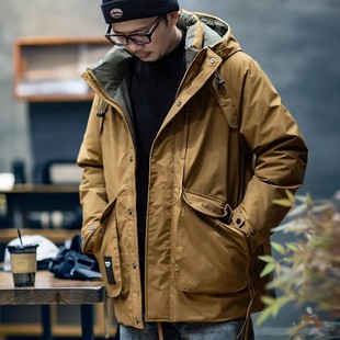 冬季中长款羽绒服男潮牌大码派克服男士防风保暖连帽休闲外套男款
